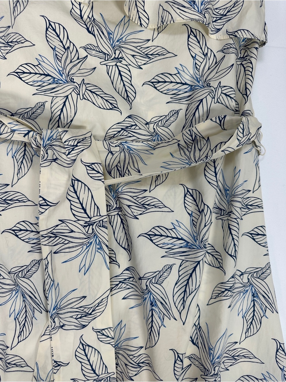 Banana Republic One Shoulder Midi Dress Cotton Poplin Blue Floral Cream Size M - Picture 5 of 9